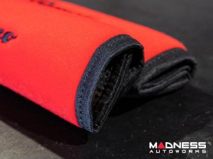 Seat Belt Shoulder Pads - set of 2 - Red w/ Alfa Romeo Logo + Black Binding